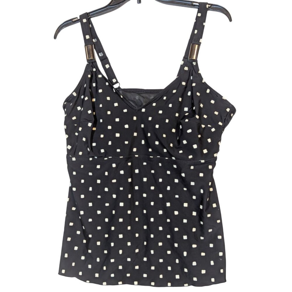 Christina Womens Tankini Swim Top Black White Polka Dots Size 16D Built-In Bra U